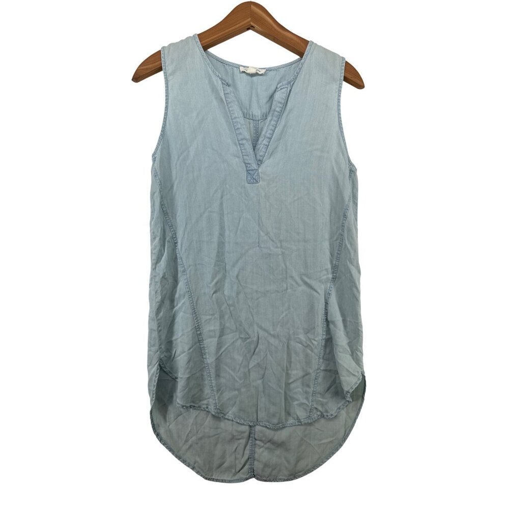 Beach Lunch Lounge Mini Dress Sz S Blue Chambray Sleeveless Tunic HighLow Beachy